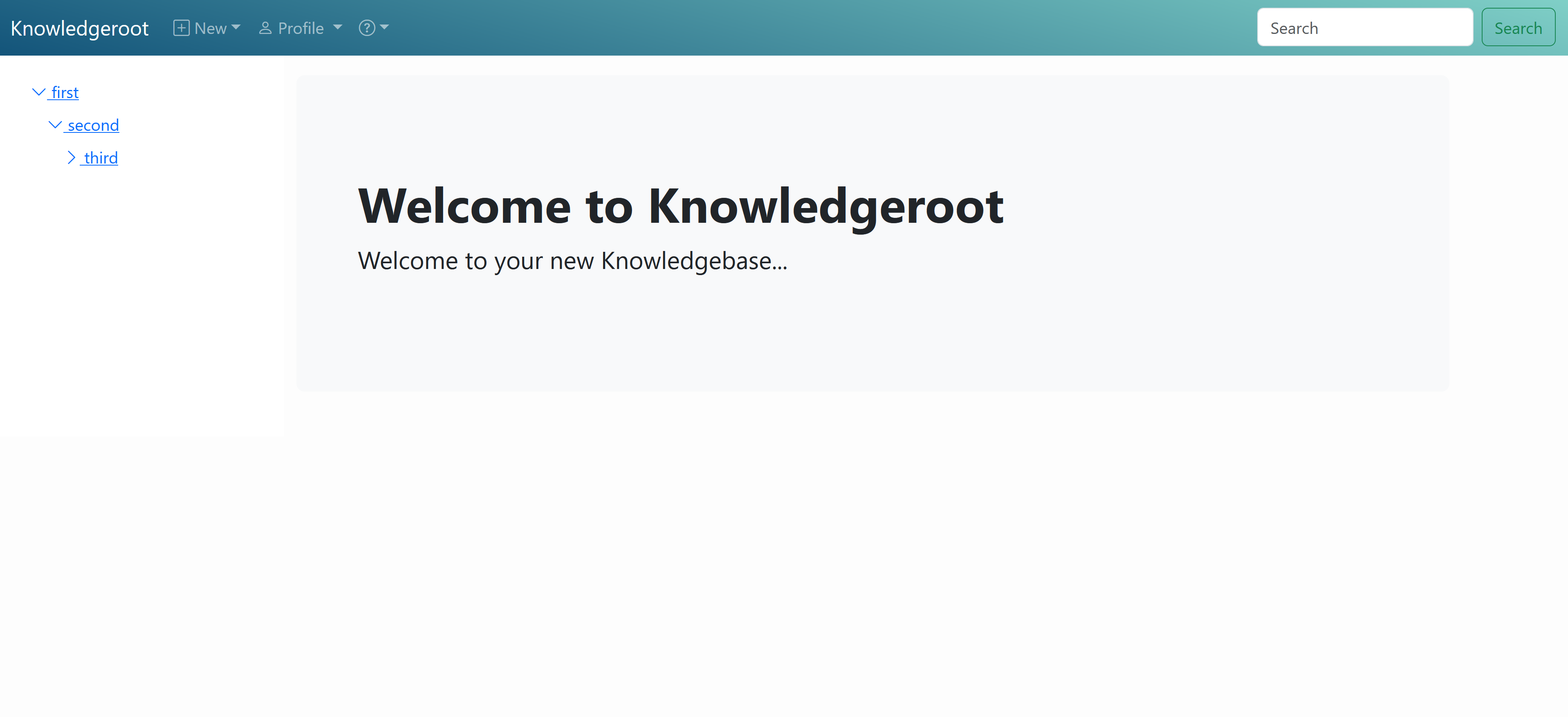 Dashboard interface showing the main features of Knowledgeroot